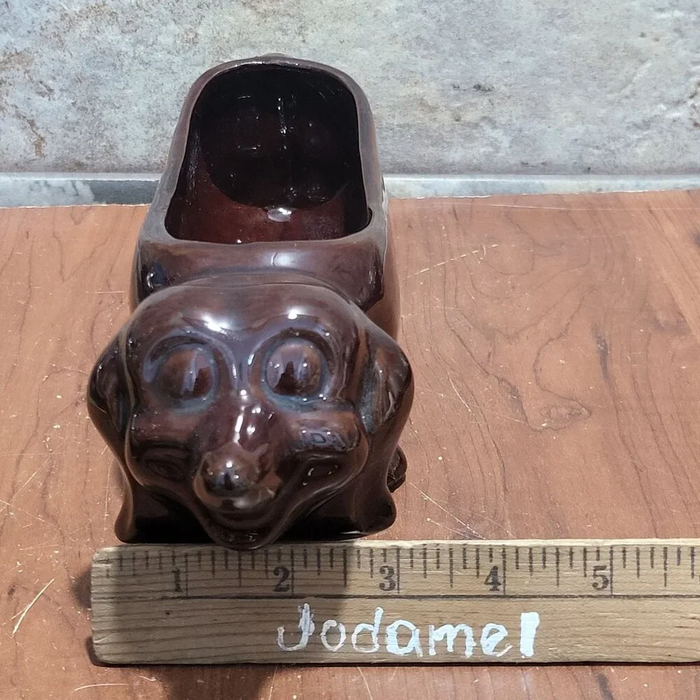 Vintage Dachshund Dog Ceramic Cracker Tray Planter Brown Glazed